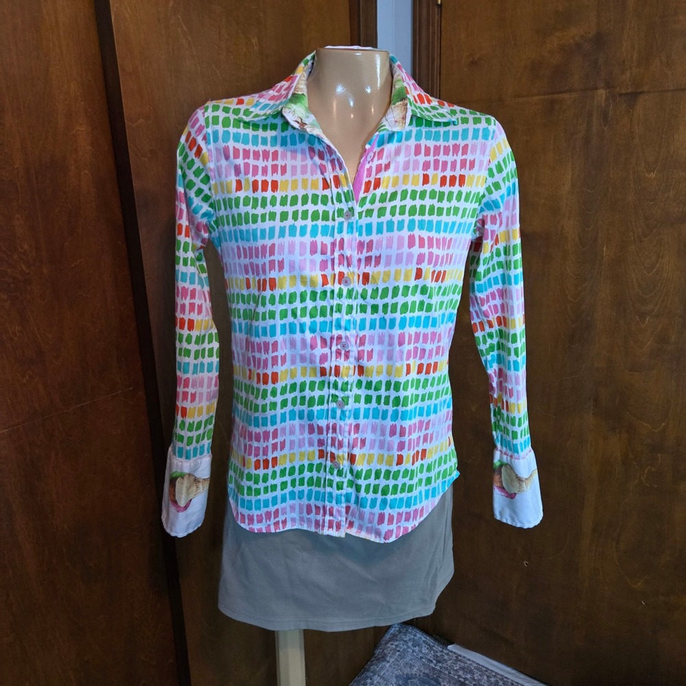 Dizzy Lizzie Tizzie Womens Button Down Shirt XSmall Multi Color Ice‎ Cream Print